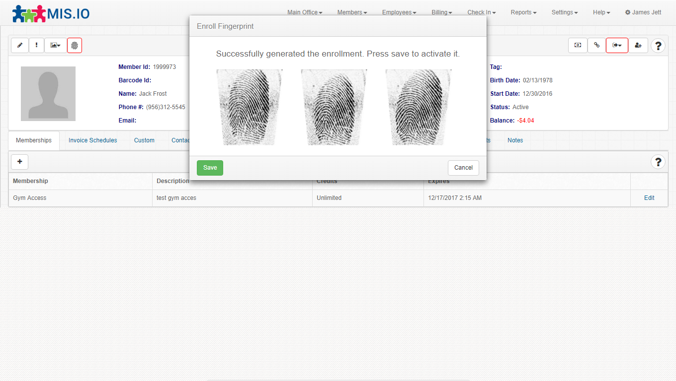 Fingerprint Enrollment Gym Software