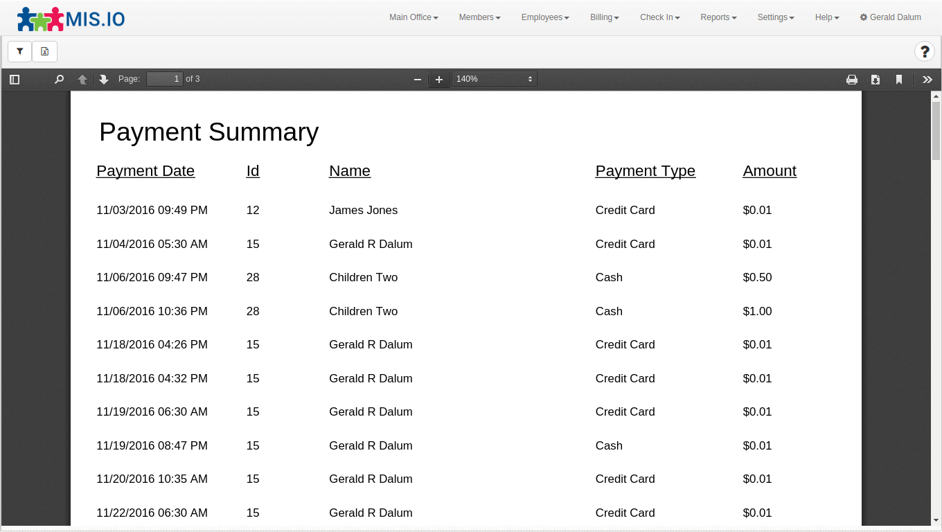 Payment Summary Report For Gym Software